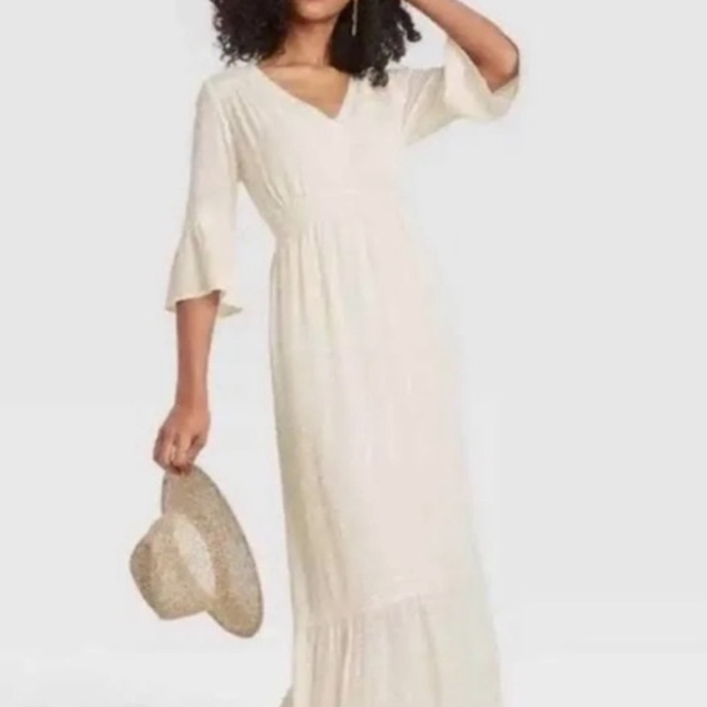 Knox Rose Women's Boho Cream Swiss Dot Maxi Dress Size S - Picture 15 of 15